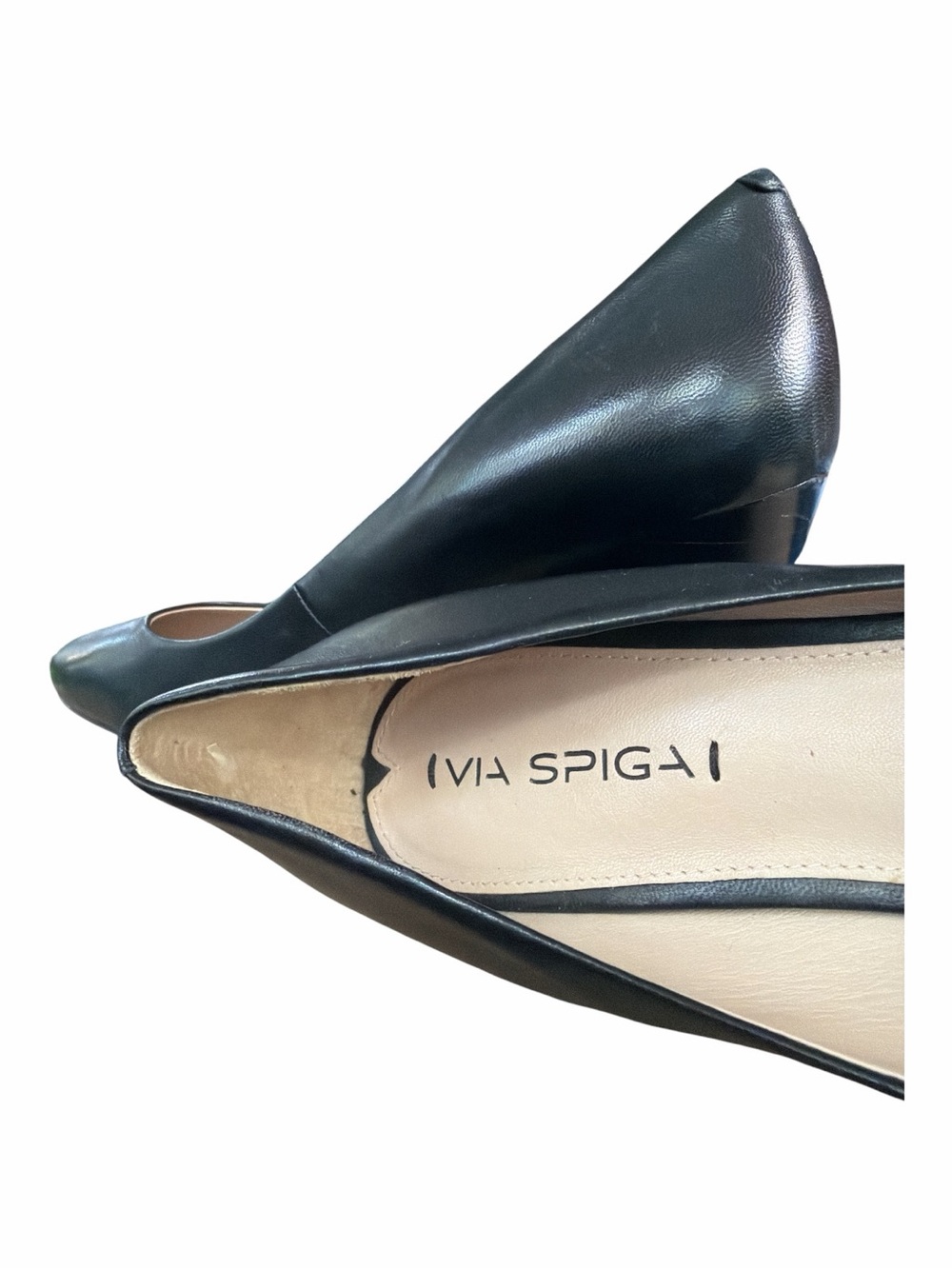 Via Spiga Black Leather Wedge Pumps Italian Made Women’s 8.5M Career Shoes - Picture 8 of 14
